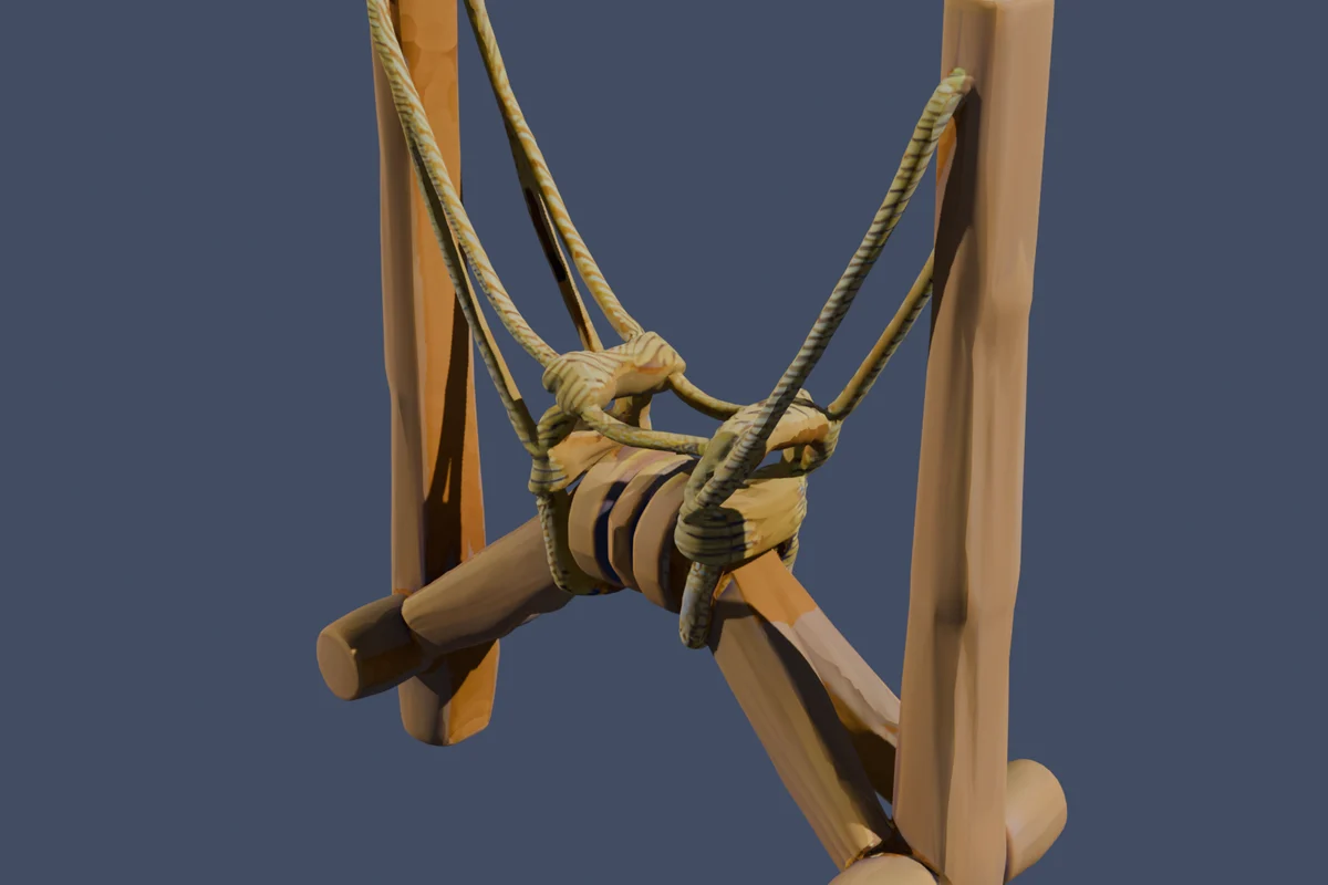 Close-up of the ropes and wooden supports on the Jungle Ruins bridge segment.