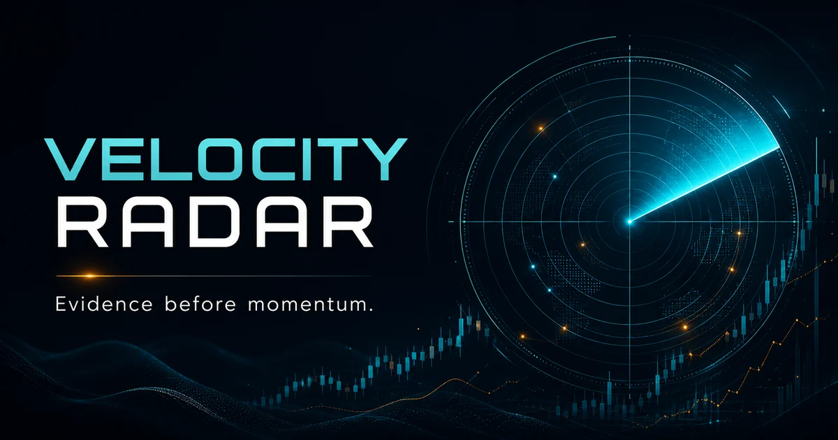 Velocity Radar’s official artwork: its wordmark beside a blue radar illustration.
